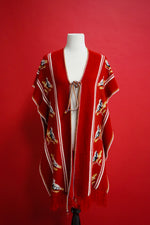 There's a Bluebird in My Heart Vintage Knit Red Poncho